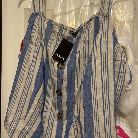 NWT Torrid Blue Striped Mock Button-Down Women's Crop Top - Picture 7 of 11